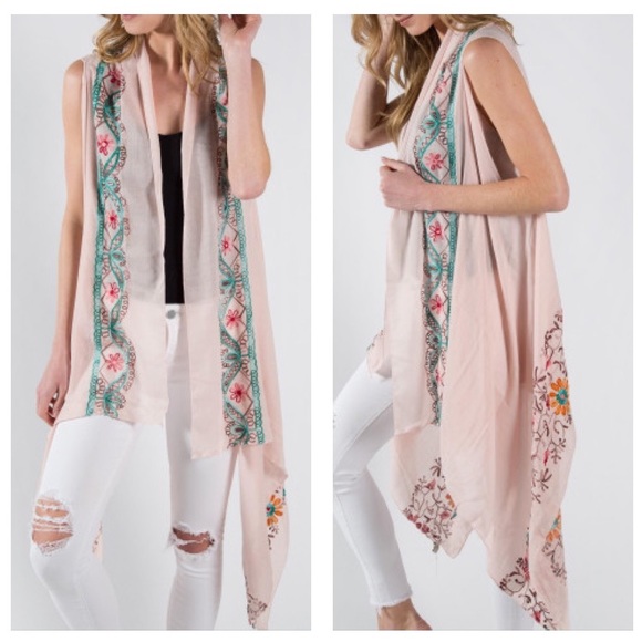 Pink floral embroidered sheer vest - Picture 2 of 7